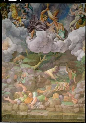 Olymp und Zeus zerstören die rebellischen Giganten, Detail